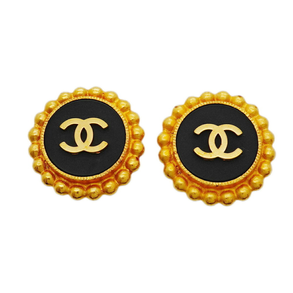 CHANEL Black Logo Earrings